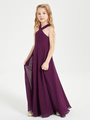 Grecian Neckline Long Dresses for Junior Bridesmaids Grape