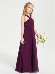 Grecian Neckline Long Dresses for Junior Bridesmaids Grape
