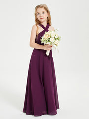 Grecian Neckline Long Dresses for Junior Bridesmaids Grape