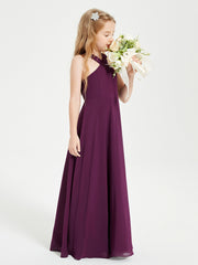 Grecian Neckline Long Dresses for Junior Bridesmaids Grape