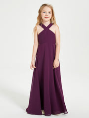 Grecian Neckline Long Dresses for Junior Bridesmaids Grape