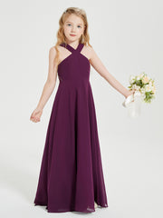 Grecian Neckline Long Dresses for Junior Bridesmaids Grape