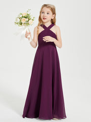 Grecian Neckline Long Dresses for Junior Bridesmaids Grape