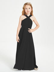 Grecian Neckline Long Dresses for Junior Bridesmaids Black