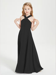 Grecian Neckline Long Dresses for Junior Bridesmaids Black