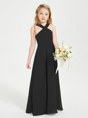 Grecian Neckline Long Dresses for Junior Bridesmaids Black