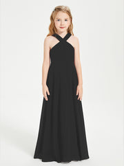 Grecian Neckline Long Dresses for Junior Bridesmaids Black