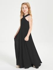Grecian Neckline Long Dresses for Junior Bridesmaids Black