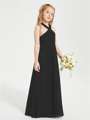 Grecian Neckline Long Dresses for Junior Bridesmaids Black