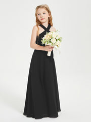 Grecian Neckline Long Dresses for Junior Bridesmaids Black