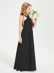 Grecian Neckline Long Dresses for Junior Bridesmaids Black