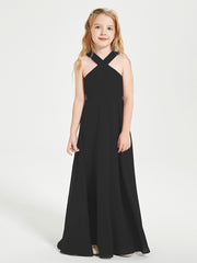 Grecian Neckline Long Dresses for Junior Bridesmaids Black