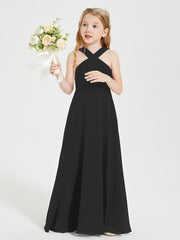 Grecian Neckline Long Dresses for Junior Bridesmaids Black