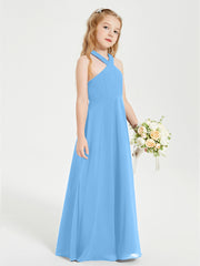 Grecian Neckline Long Dresses for Junior Bridesmaids Blue