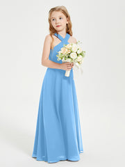 Grecian Neckline Long Dresses for Junior Bridesmaids Blue