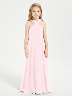 Grecian Neckline Long Dresses for Junior Bridesmaids Blushing Pink