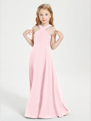 Grecian Neckline Long Dresses for Junior Bridesmaids Blushing Pink