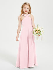 Grecian Neckline Long Dresses for Junior Bridesmaids Blushing Pink