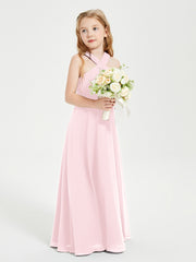 Grecian Neckline Long Dresses for Junior Bridesmaids Blushing Pink