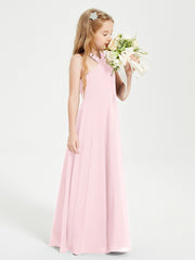 Grecian Neckline Long Dresses for Junior Bridesmaids Blushing Pink