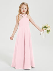 Grecian Neckline Long Dresses for Junior Bridesmaids Blushing Pink