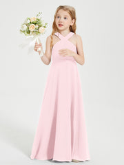 Grecian Neckline Long Dresses for Junior Bridesmaids Blushing Pink