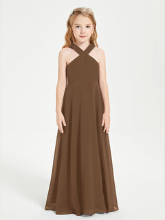 Grecian Neckline Long Dresses for Junior Bridesmaids Brown