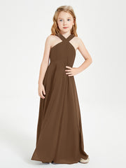 Grecian Neckline Long Dresses for Junior Bridesmaids Brown