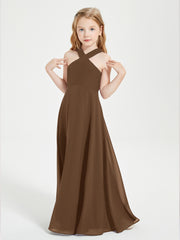 Grecian Neckline Long Dresses for Junior Bridesmaids Brown
