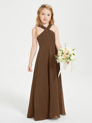 Grecian Neckline Long Dresses for Junior Bridesmaids Brown