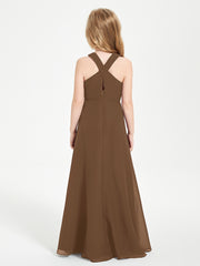 Grecian Neckline Long Dresses for Junior Bridesmaids Brown