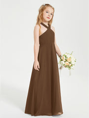 Grecian Neckline Long Dresses for Junior Bridesmaids Brown