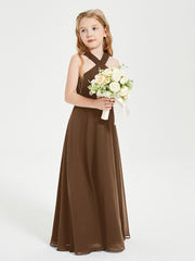 Grecian Neckline Long Dresses for Junior Bridesmaids Brown