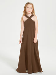 Grecian Neckline Long Dresses for Junior Bridesmaids Brown