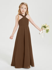 Grecian Neckline Long Dresses for Junior Bridesmaids Brown