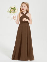 Grecian Neckline Long Dresses for Junior Bridesmaids Brown