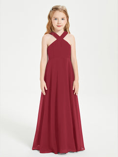 Grecian Neckline Long Dresses for Junior Bridesmaids Burgundy