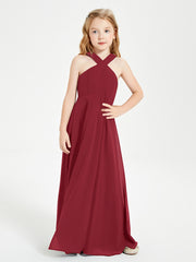 Grecian Neckline Long Dresses for Junior Bridesmaids Burgundy