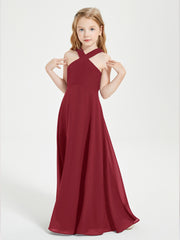 Grecian Neckline Long Dresses for Junior Bridesmaids Burgundy