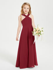 Grecian Neckline Long Dresses for Junior Bridesmaids Burgundy
