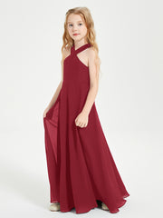 Grecian Neckline Long Dresses for Junior Bridesmaids Burgundy