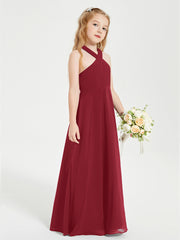 Grecian Neckline Long Dresses for Junior Bridesmaids Burgundy