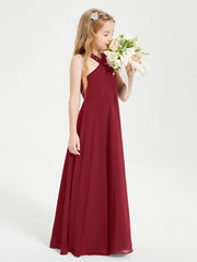 Grecian Neckline Long Dresses for Junior Bridesmaids Burgundy