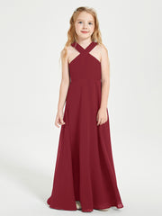 Grecian Neckline Long Dresses for Junior Bridesmaids Burgundy