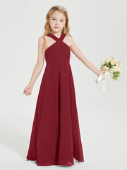 Grecian Neckline Long Dresses for Junior Bridesmaids Burgundy