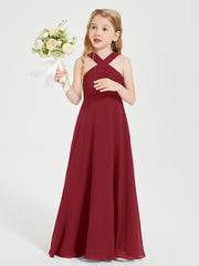 Grecian Neckline Long Dresses for Junior Bridesmaids Burgundy