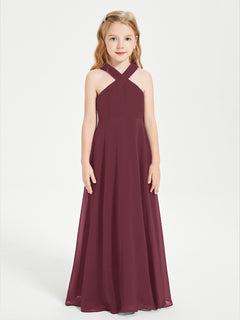 Grecian Neckline Long Dresses for Junior Bridesmaids Cabernet