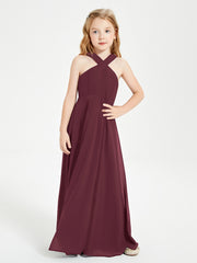 Grecian Neckline Long Dresses for Junior Bridesmaids Cabernet
