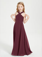 Grecian Neckline Long Dresses for Junior Bridesmaids Cabernet