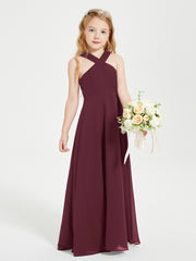 Grecian Neckline Long Dresses for Junior Bridesmaids Cabernet